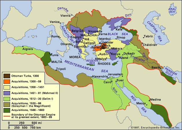 Ottoman Empire Map Maximum Extent (1299, 1449, 1699) - Islam in Bible Prophecy