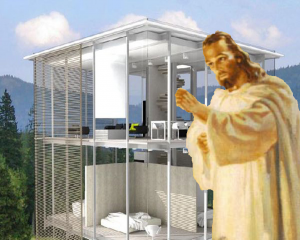 Jesus knocks at the door of a glass house